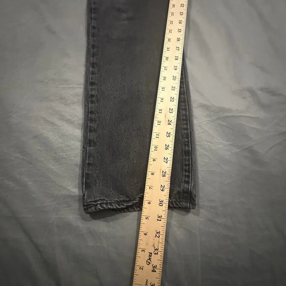 Levis 501 Jeans Men 36x32 Straight Leg Black Denim Leather Patch Button Fly
